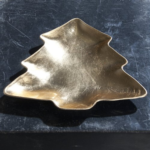 DPI Teller Tannenform Tanne Plätzchenteller Weihnachten Tannenbaum gold, 23 cm