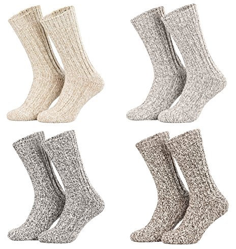 Piarini - Lot de 4 paires de chaussettes norvégiennes chaudes - beige et gris mélangés - taille 43-46