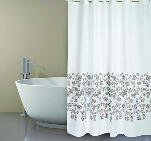 MSV Cotexsa by Premium Anti-Schimmel Textil Duschvorhang - Anti-Bakteriell, waschbar, 100% wasserdicht, mit 12 Duschvorhangringen - Polyester, „Ikebana“ Weiß 180x200cm – Made in Spain