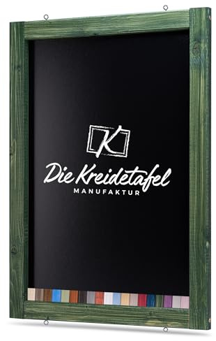 Rustikale Tafel Kreidetafel Wandtafel Küchentafel mit Holzrahmen zur Beschriftung mit Kreide im Landhausstil in verschiedenen Größen und Farben (Tannengrün, 50x70cm)