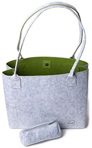 Grau & Grün (15L) Damen Shopper Filztasche Shopper Handtasche groß Schultertasche shopper, shoppertasche, kinder tasche, filztasche damen, modische tasche