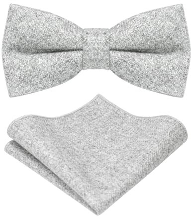 JEMYGINS Fliege Herren Grau in Wolle Kaschmir Einfarbig Filz Geeignet für Herbst und Winter und Einstecktuch Sets(7)