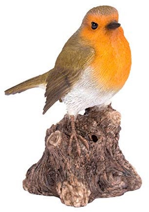 Singing Robin on Stump Highly Detailed Home or Garden Decoration with Built in Motion Sensor (WBS-RB01-F)