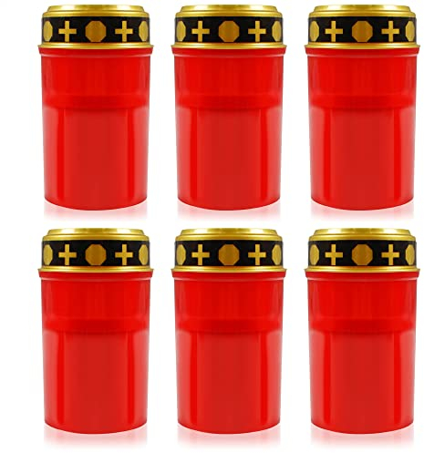 com-four® 6x LED de luz de tumba - vela LED luz eterna - vela de tumba roja con efecto parpadeante - velas exterior (06 piezas V1 - a pilas)