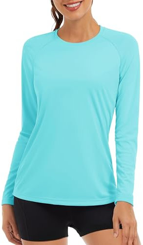 TACVASEN Damen Sonnenschutz Langarm Sommer Laufshirt Bademode Schnelltrocknend Rashguard UV-Schutz Sport Shirt (XXL, Seeblau)(XXL,Seeblau)