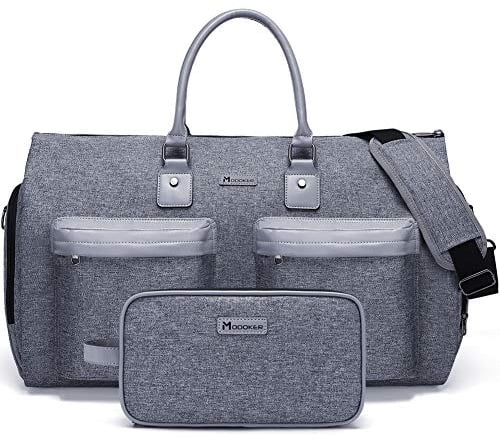 Modoker Wandelbarer Kleidersack mit Kulturbeutel, Handgepäck-Kleidersack für Männer und Frauen auf Reisen, multifunktionaler Kleidersack 2 in 1 Hängekoffer, grau