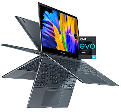 Asus ZenBook Flip 13 Ultra Slim Convertible Ordinateur portable, OLED FHD Touch Display 13,3, Intel EVO Platform - Core i7-1165G7 Processor, Iris Xe, 16 Go RAM, 512 Go SSD, Windows 10 Pro, Pine Grey