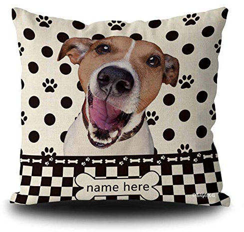 BAGEYOU Kissenbezug, Motiv: Jack Russell Terrier, Karomuster, Pfotenabdrücke, quadratisch, 40,6 x 40,6 cm