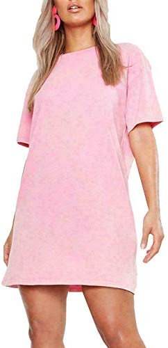 Fashion Star Womens Ladies Tunic Pullover Oversized Short Sleeve Round Neck Baggy T-Shirt Mini Dress | Tunic Dress | Pj Dress | Casual Tops | T-Shirt Dress Baby Pink Plus Size (UK 16/18)