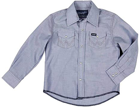 WranglerboysLong Sleeve Western Solid Snap Shirt Blue Chambray