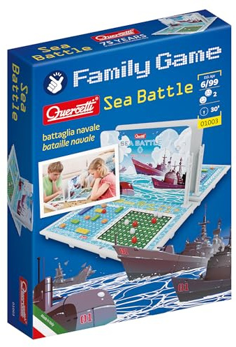 Quercetti Sea Battle Strategiespiel - Zwei Spieler Kampf Kopf an Kopf mit Abziehung und Logik zum Sinken von Schiffen, für Kinder ab 6 Jahren