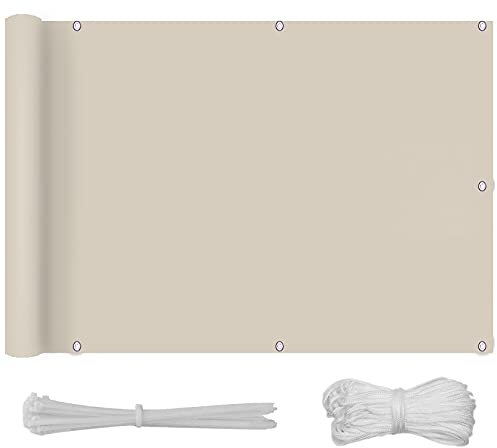 Brise-Vue pour Balcon Couverture 0.75x6m Balcon Protection visuelle Écran de Balcon Légèrement Transparent Vent avec Attaches de câble et Cordons pour en Plein air Decking Pergola, Brown