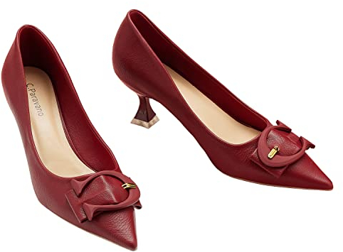 C.Paravano Kitten Heel Pumps Damen Spitz Schuhe Geschlossene Zehe Leder Rot 39