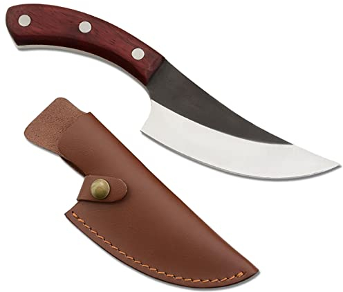 Forgé à la Main 5.5 ''Couteau couperet de Boucher poignée de courbure en Bois Dinde os Camping Outils de Chasse Style Serbe