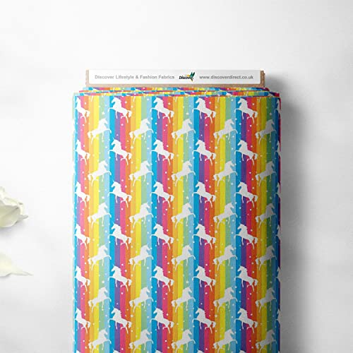 100% Baumwolle Stoff Regenbogen Bunt Bunt - Stoff zum Nähen - Premium Stoff 140cm breit (Meterware Einhorn)