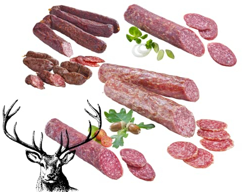 Almgourmet - Südtiroler Wild Wurst (780g) - Zusammenstellung aus 5 Spezialitäten - u.a. mit Hirschwurzen und Wildschweinsalami