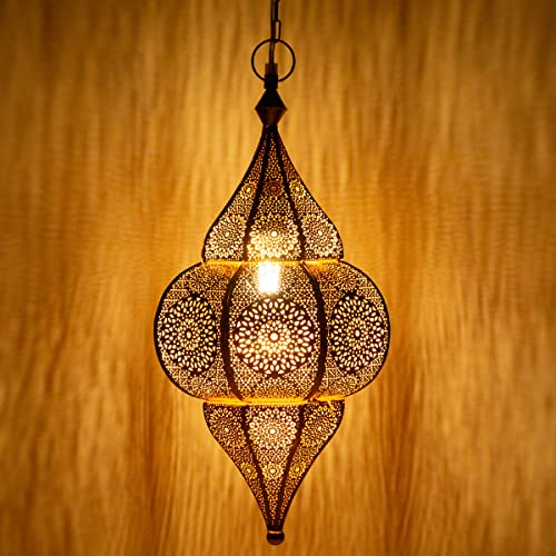 Lámpara Oriental Marroquí - lamparilla colgante - farola de techo Lunar Dorado - 40cm - muy práctica para una iluminación excelente - transmite una decoración excelente refinada