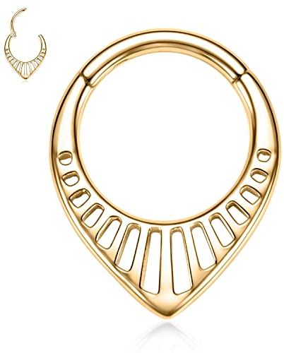 Teardrop Septum Clicker Ring Daith Piercing Schmuck Chirurgenstahl Septum Nasenring Hoop Gold Higned Segment Ring Rook Ohrringe Helix Knorpel Conch Tragus Piercing Schmuck 8mm Hohlgeschnitzt
