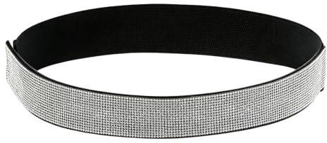 Dehnbarer Strassgürtel, elastischer Kristall-Taillengürtel, PU-Leder, glänzend, glitzernd, elastischer breiter Bund für Damen, Mädchen, Kleid (schwarz), Schwarz , 70