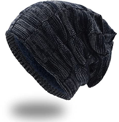 UPhitnis Mütze Beanie Herren Winter-Long Slouch Wintermütze Haube Herren-Beanie Damen mit Kariert Sehr Weichem Fleecefutter