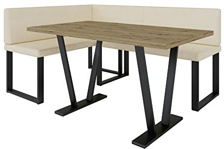 Eckbank Akiko Metal mit Tisch - Eckbankgruppe für Ihrem Esszimmer, Küche modern, Sitzecke, Essecke. Perfekt für Küche, Büro und Rezeption. Solide und Starke Verarbeitung. (Soft 18, 196x142 Links)