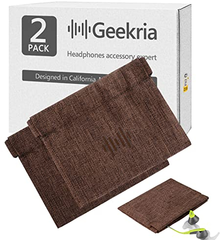 Geekria 2er-Pack Pouch for Earbuds/Headphone Organizer Bag/Universal Headphone Protective Pouch/Pocket Earphone Case/Coin Purse Change Holder/Portable Travel Bag (Brown)