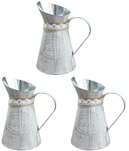 Garneck Rustic Shabby Chic Vase, Farmhouse Galvanized Flower Pots Plant Jug French Style Vintage Pitcher for Home Decor, Photo Props