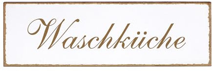 Waschküche Deko Schild Türschild Holz - 150mm x 50mm - selbstklebend mit Gravur Aufkleber Tür Türschilder Dekoration Türaufkleber