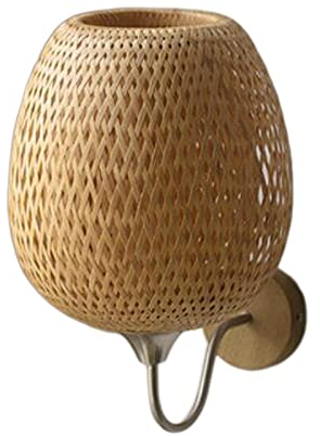 Baoblaze Lampenschirm Wandlampe Rattan, Vintage Innen Wandleuchte, Retro Holz Wandlampe mit Lampenschirm, Rattan Bamboo Wall Sconce Light für Schlafzimmer Wohnzimmer Esszimmer Restaurant, L
