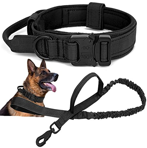 Taktisches Hundehalsband Mit Kontrollgriff und Hundeleine - Militär Weich Gepolstertes Nylon Halsband Verstellbar für Mittlere Große Hunde