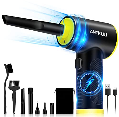 Anykuu Soplador de Polvo Eléctrico Recargable de 7500 mAh Plumero de Aire Comprimido Ajuste de 3 Marchas con Luz LED Plumero Electrico Batería Aire Comprimido Limpieza