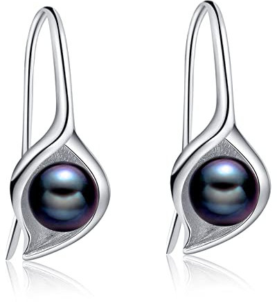 YFN 925 Sterling Silber Schwarze Perlenohrringe Hängend Schwarze Perlen Schmuck für Damen Mädchen Perlen Geschenk für Mutter Frauen