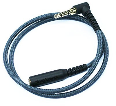 HansnBy Headphone Extension Cord Right Angle TRRS 4 Pole 1/8 inch 3.5mm Male to Female Stereo Audio Extension Cable (Microphone Compatible) Tangle-Free Braided Wire 50cm