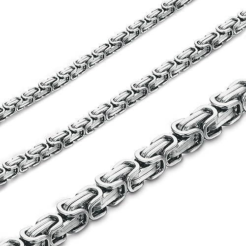 CASSIECA 3 Stück Kette Herren Königskette Silber Herren Edelstahl 4mm 6mm 8mm Breite Halskette Set Dicke Schwere Kette für Herren Länge 55cm