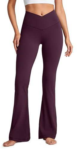 CRZ YOGA Damen Butterluxe Bootcut Schlaghose Yoga Leggings Crossover High Waist Blickdicht Sporthose Fitnesshose - 79cm Dunkellila 38