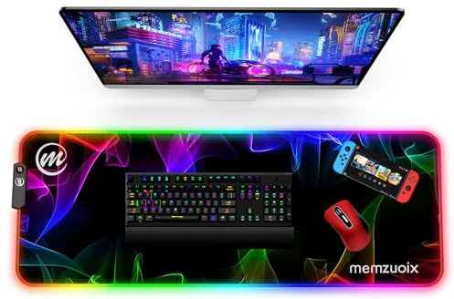 Tappetino Mouse Gaming RGB XXL – Base LED Grande Da Scrivania 80×30 cm Con 12 Modalità Di Illuminazione, Impermeabile, Base Antiscivolo, Superficie Liscia – Per Tastiera, Mouse, PC E Laptop