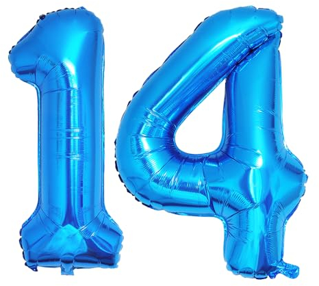 Ponmoo 40 Zoll Foil Luftballons Zahlen 14/41 Blau (101cm), Aufblasbares Helium oder Luft, Riesige Folienballons Nummer 0-100, Große Ballons für Hochzeitstag und Geburtstagsparty Ballon Dekoration