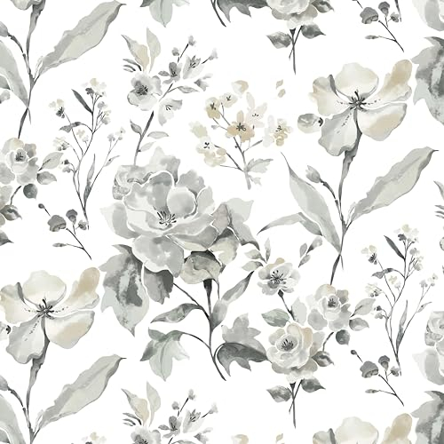 Fiula Selbstklebende Tapete Blumen 41CMx3M Blumentapete Grau Weiß Tapeten Wandtapete Klebefolie Möbel Dekrofolie Wasserdicht Vinyl Klebetapete Wohnzimmer Schlafzimmer Vintage Abnehmbar Florale Tapete