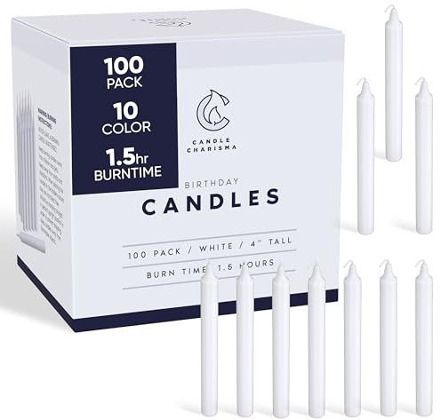 Candle Charisma 100 candele bianche per incantesimi, 10,2 cm, candele profumate alla paraffina, senza fumo e antigoccia, candele colorate, lunghe candele coniche spesse 1,1 cm per rituali, stregoneria