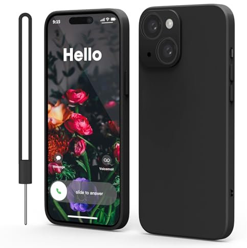 Andwing für iPhone 15 Hülle [Rot] – Premium Silikon-Hülle mit Rundumschutz, Kratzfester Mikrofaser-Innenfutter & Kameralensenschutz-Schwarz