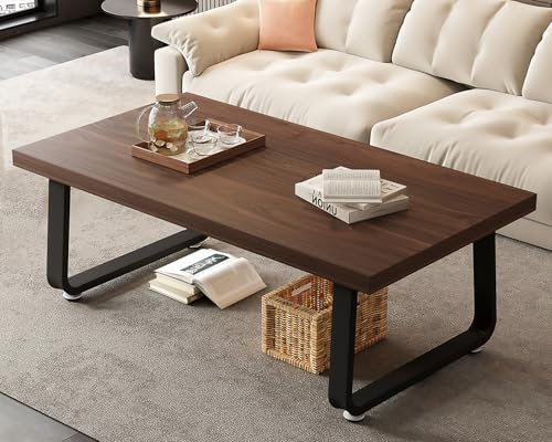 HSH Couchtisch Holz Wohnzimmertisch Industrie Design Beistelltisch für Wohnzimmer Sofatisch Eleganter Kaffeetisch Coffee Table Walnuss 120B x 55T x 46.5H cm