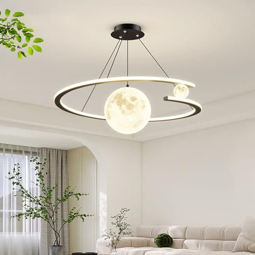 DDYY LED Pendelleuchte Esstisch Hängelampe 72W Ring Pendellampe Mit Fernbedienung schwarz Moderne Hängeleuchte höhenverstellbar Hängelampe Für Wohnzimmer Küche Esszimmer Kronleuchte 60CM (schwarz)