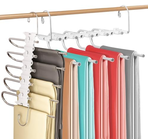 Baxcdyswe Hosenbügel Platzsparend, 2 Stück 5 in 1 Edelstahl Kleiderbügel Hosen, Hosenkleiderbügel, rutschfest Mehrfach Bügel Hosenkleiderbuegel für Hosen, Kleidung, Handtücher, Schals, Jeans