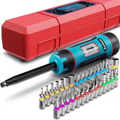 Aurlloct 1/4 Long Torque Screwdriver Wrench Set, 1-8Nm Torque Wrench Bits Set, with S2 Steel Bits, for Household Repairs, Bicycle Maintenance