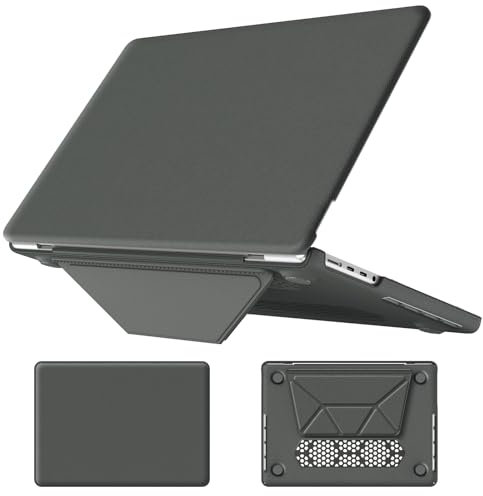 Batianda Premium PU Leder Schutzhülle für New MacBook Pro 35.6 cm 2023 2021 Release M3 M2 Chip Elegantes PU-Leder mit klappbarem Ständer, Vollschutz mit Belüftung und Anti-Rutsch-Pads, Grau