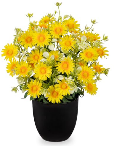 Oairse 30cm Kunstblumen Gänseblümchen im Topf Frühlingsblumen Dekoblume wie echt für ochzeitsdeko, Tischdeko, Wohnzimmer, Schlafzimmer, Zimmer Deko, Fensterbank Deko, Gelb