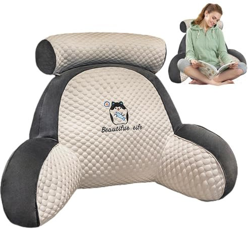 Lumbar Cushion - Bed Reclining Pillow, Polypropylenes Cotton Back Support Cushion | Plush Velvet Removable Backrest Pillow with Armrests, Back Chair Cushion for Laptop Use Relaxing Watching Television