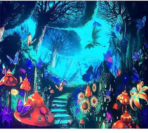 Roninkier Pilze UV-Wandteppich Schwarzlicht Wandtuch, Aesthetic Skelett Natur Wald Wandbehang für Schlafzimmer Wohnzimmer (Pilz 5, 200 x 150cm)