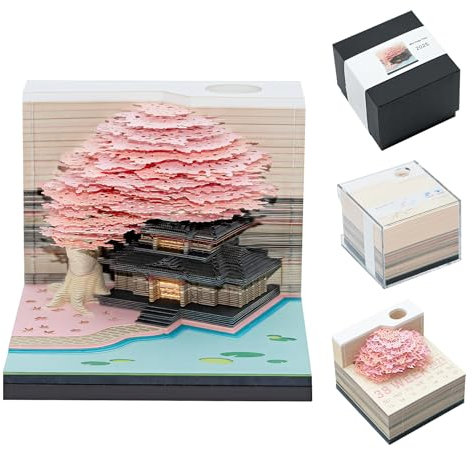 3D-Kalender 2025, 3d notizblock kalender 2025,3D-Tränenpapierkalender 2025,mit Lampe und Stifthalter, 3D-Baumhaus,DIY Arbeitsplattendekoration