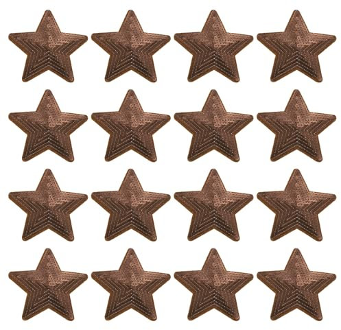 sourcing map 16 Pieces Large Iron on Patches Star Sequin Iron on Applique Embroidered Patches Brown Bling Appliques for Clothes DIY Crafts Bag Pants